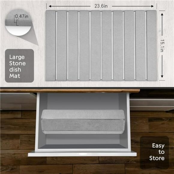 Large stone dish drying mat quick absorbent kitchen counter collapsible pad - Picture 2 of 8